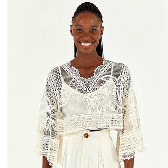 FARM Rio Tops - Farm Rio Guipire Lace Blouse Off White Size XS NWT‎